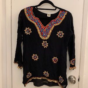 Women’s Embroidery and sequence detail on neckline blouse